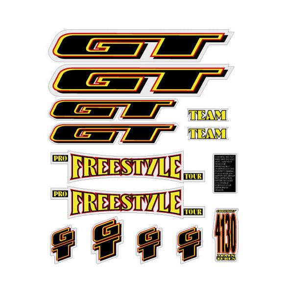 1995 Transparent Sticker GT - 1995 Pro Freestyle TOUR TEAM - on clear decal set | BMX Products USA