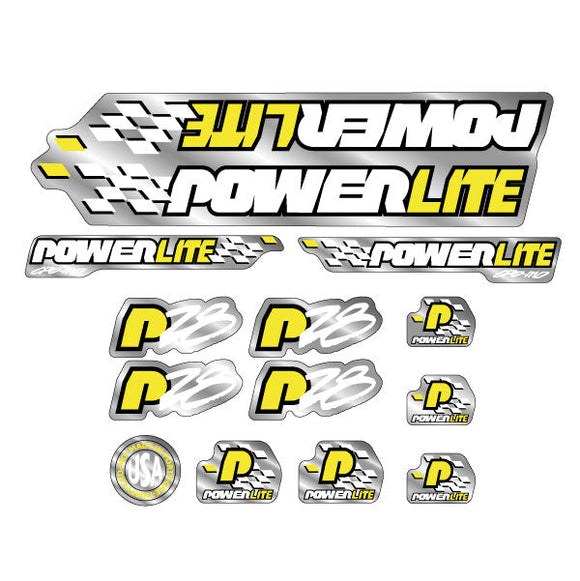 Powerlite - P28 - Yellow White Black on Chrome decal set