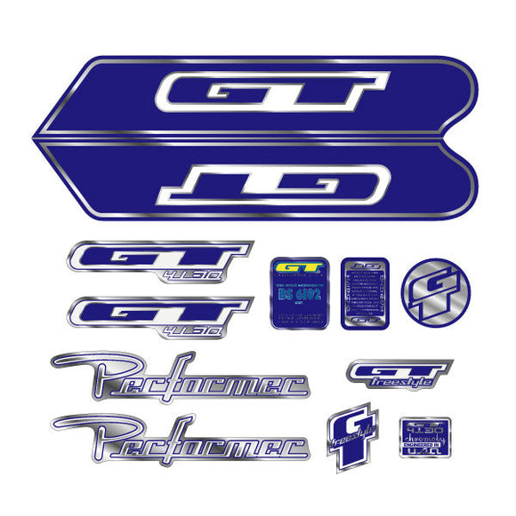 2001 GT BMX Performer blue on chrome decal set BMX Products USA