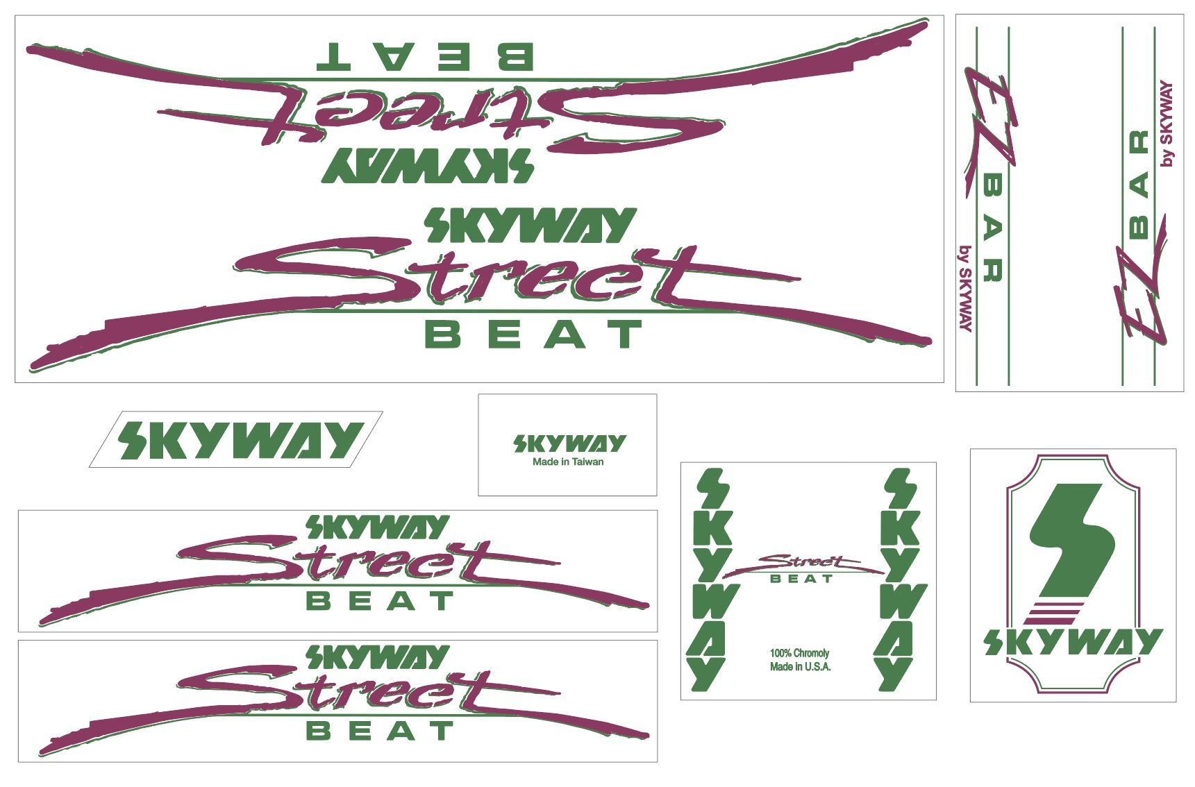 1985 Skyway - StreetBeat Green decal set | BMX Products USA
