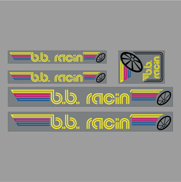 BB Racin - Multi Color on Clear BMX decal set