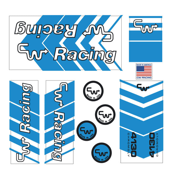 CW Racing Stunt Vessel Decal set - blue/white on clear | BMX Products USA
