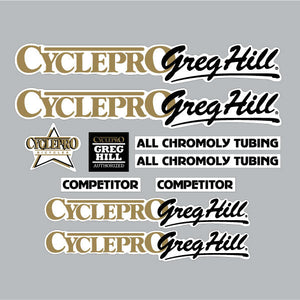 Cycle Pro - GREG HILL Competitor - White for Black frame decal set