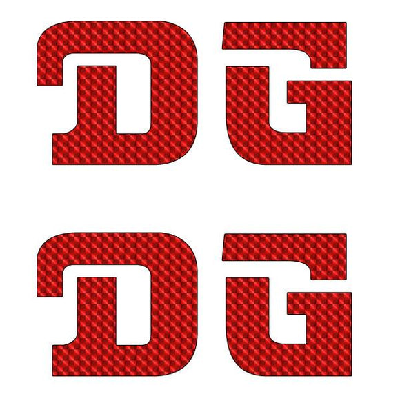 DG gusset CURVED D decal pair RED