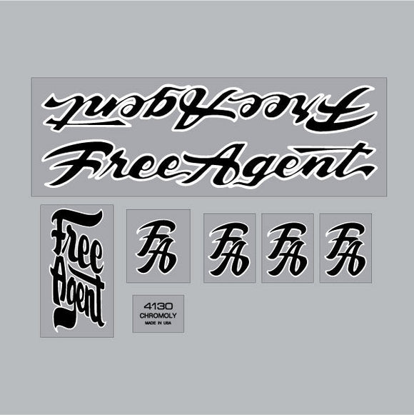1984-89 Free Agent -Black & White outline SHORT FORK on clear decal set