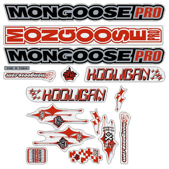 2001 Mongoose - Hooligan - Silver Red - Decal set