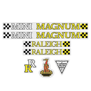 Raleigh - Mini Magnum Yellow on Clear decal set