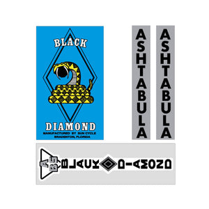 Ashtabula - SUN Cycle Black Diamond BLUE BMX decal set