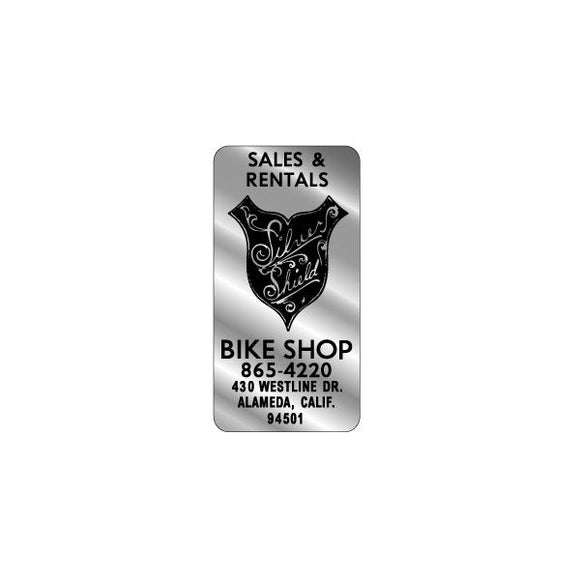 Silver Shield - Bike shop decal on chrome