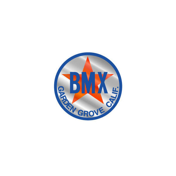 Star Products - ROUND BMX blue orange on chrome decal