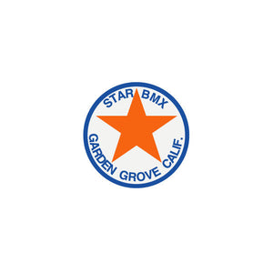 Star Products - ROUND BMX blue orange on clear decal