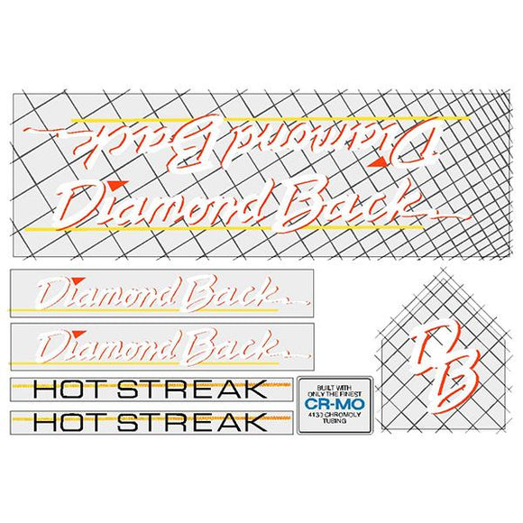 1985 Diamond Back - Hot Streak - for chrome frame decal set - fluorescent red/orange