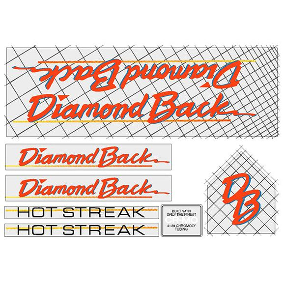 1985 Diamond Back - Hot Streak - for grey frame decal set - fluorescent red/orange