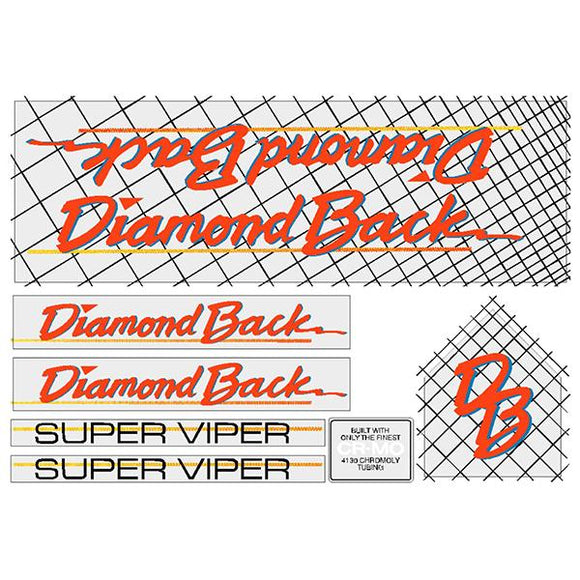 1985 Diamond Back - Super Viper - for chrome frame decal set -  fluorescent red/orange