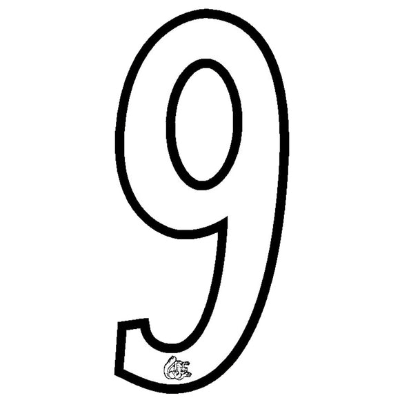 Mongoose plate numbers #9 white w/ black outline
