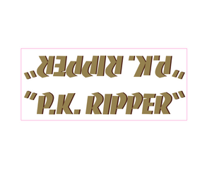 P.K. Ripper down tube decal - gold w/ brown shadow