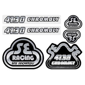 Se Racing Quadangle Drippy Font Decal Set In Black/silver - Old School Bmx Decal-Set