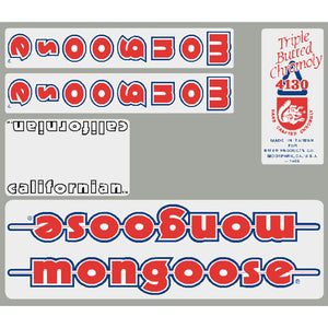 1986 Mongoose - Californian decal set - White frame