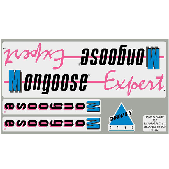 1987 Mongoose - Expert decal set  - chrome or white frame