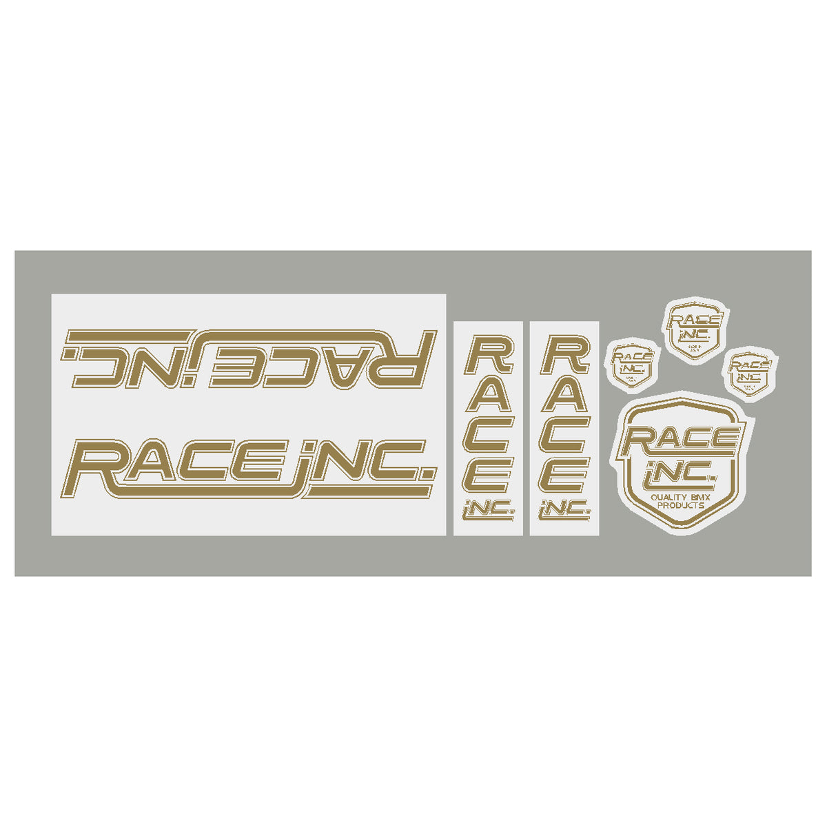 Race Inc. RM Decal set - gold on clear | BMX Products USA