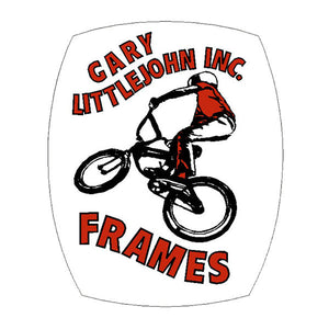 Gary Littlejohn  Inc - RED on white - head tube Decal