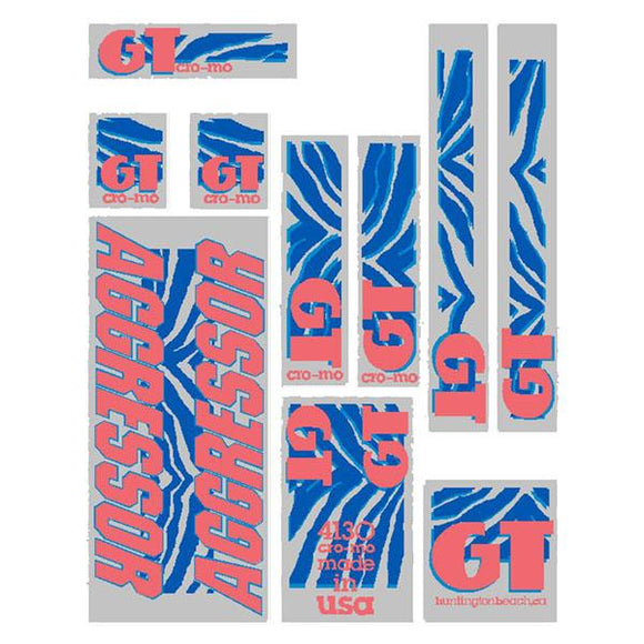 1989 GT BMX Aggressor - Chrome Blue Pink- decal set