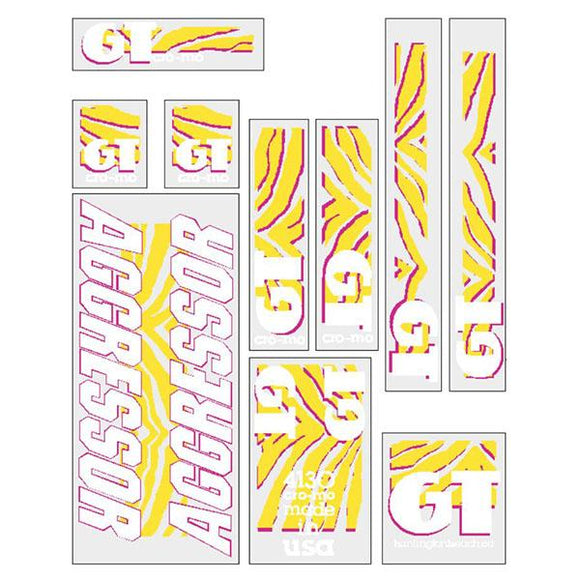 1989 GT BMX Aggressor - Clear Yellow Pink- decal set