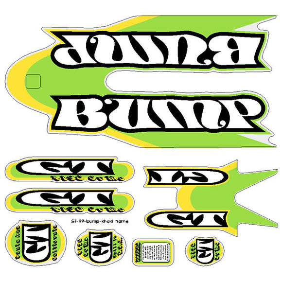 1999 GT BMX Bump - Green Yellow for Blue frame decal set