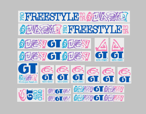 1989 GT BMX - Pro Freestyle TOUR - Blue on Clear decal set