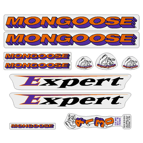 1994 Mongoose - Expert - For chrome frame Decal set