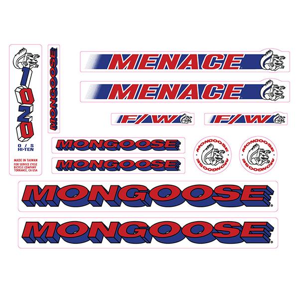 1995 Mongoose Menace Blue Red Decal set BMX Products USA