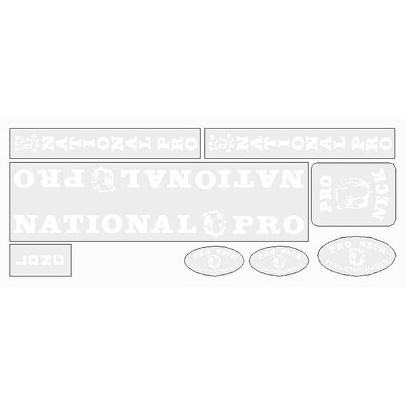Pro Neck - National Pro - Long  Clear on white decal set  - old school bmx