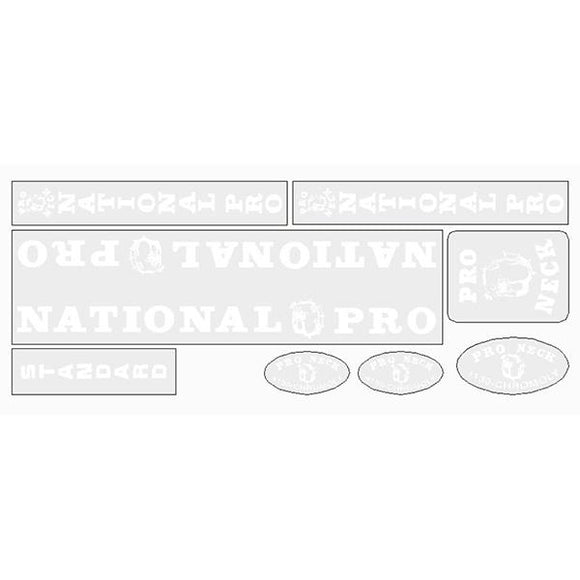 Pro Neck - National Pro - Standard White on clear decal set  - old school bmx