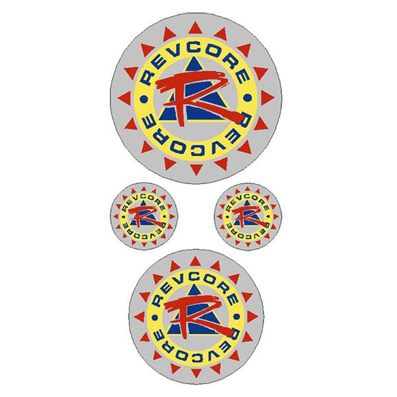 REVCORE - Blue red yellow on CHROME - round decal pack | BMX Products USA