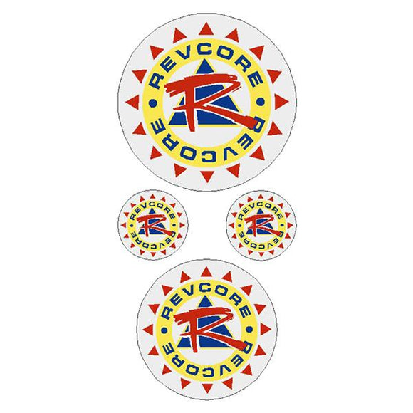 REVCORE - Blue red yellow on CLEAR - round decal pack
