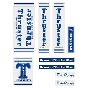 Thruster - Tri Power Blue T On Clear Old School Bmx Decal-Set
