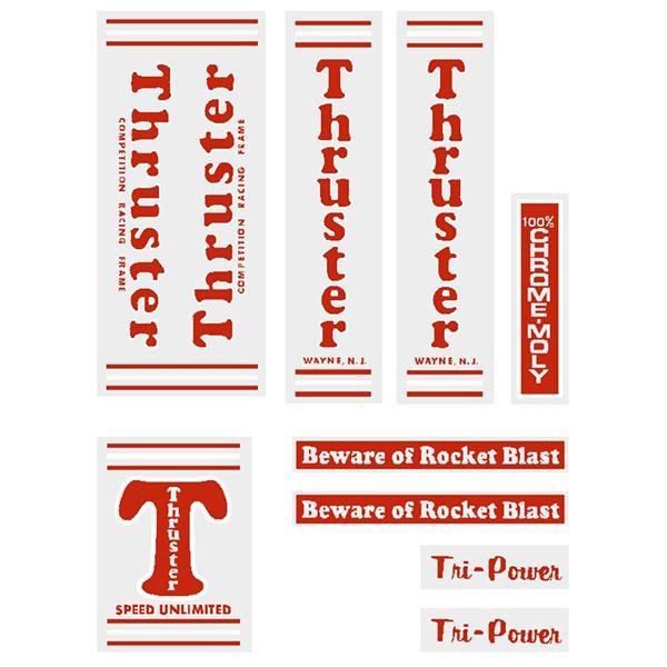 Thruster TRI POWER RED T on CLEAR decal set BMX Products USA