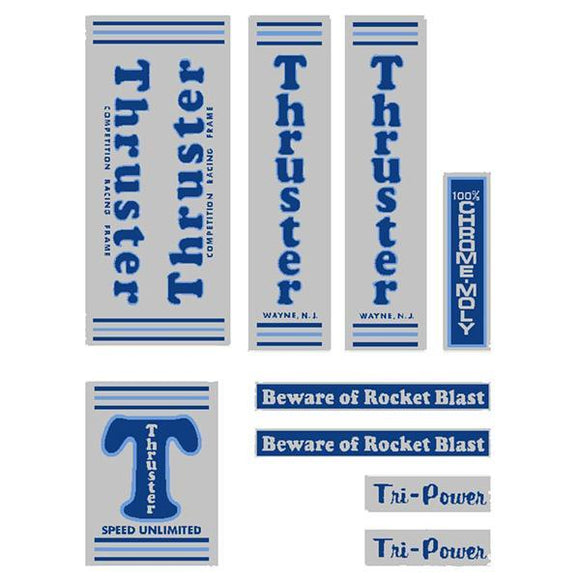 Thruster - Tri Power Blue T On Chrome Old School Bmx Decal-Set