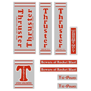 Thruster - Tri Power Red T On Chrome Old School Bmx Decal-Set