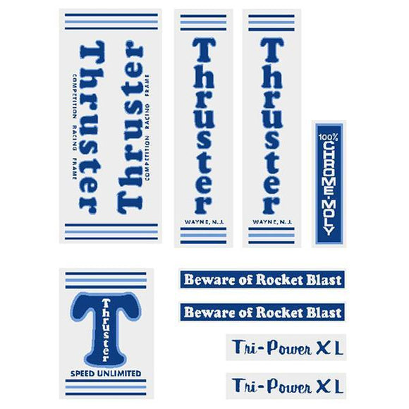 Thruster - Tri Power Xl Blue T On Clear Old School Bmx Decal-Set