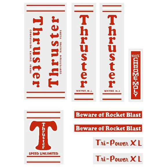 Thruster - Tri Power Xl Red T On Clear Old School Bmx Decal-Set