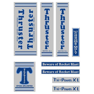 Thruster - Tri Power Xl Blue T On Chrome Old School Bmx Decal-Set