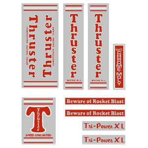 Thruster - Tri Power Xl Red T On Chrome Old School Bmx Decal-Set