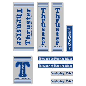 Thruster - Vanishing Point Blue T On Chrome Old School Bmx Decal-Set