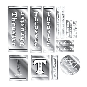 Thruster - TRI POWER BLACK/White on chrome decal set - CUSTOM