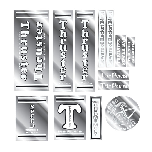 Thruster - TRI POWER BLACK/White on chrome decal set - CUSTOM